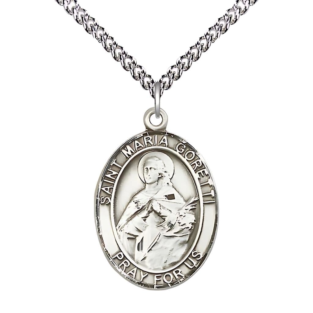 Bliss St. Maria Goretti Sterling Silver Oval Medal with Sterling Silver Chain, 1-inch,