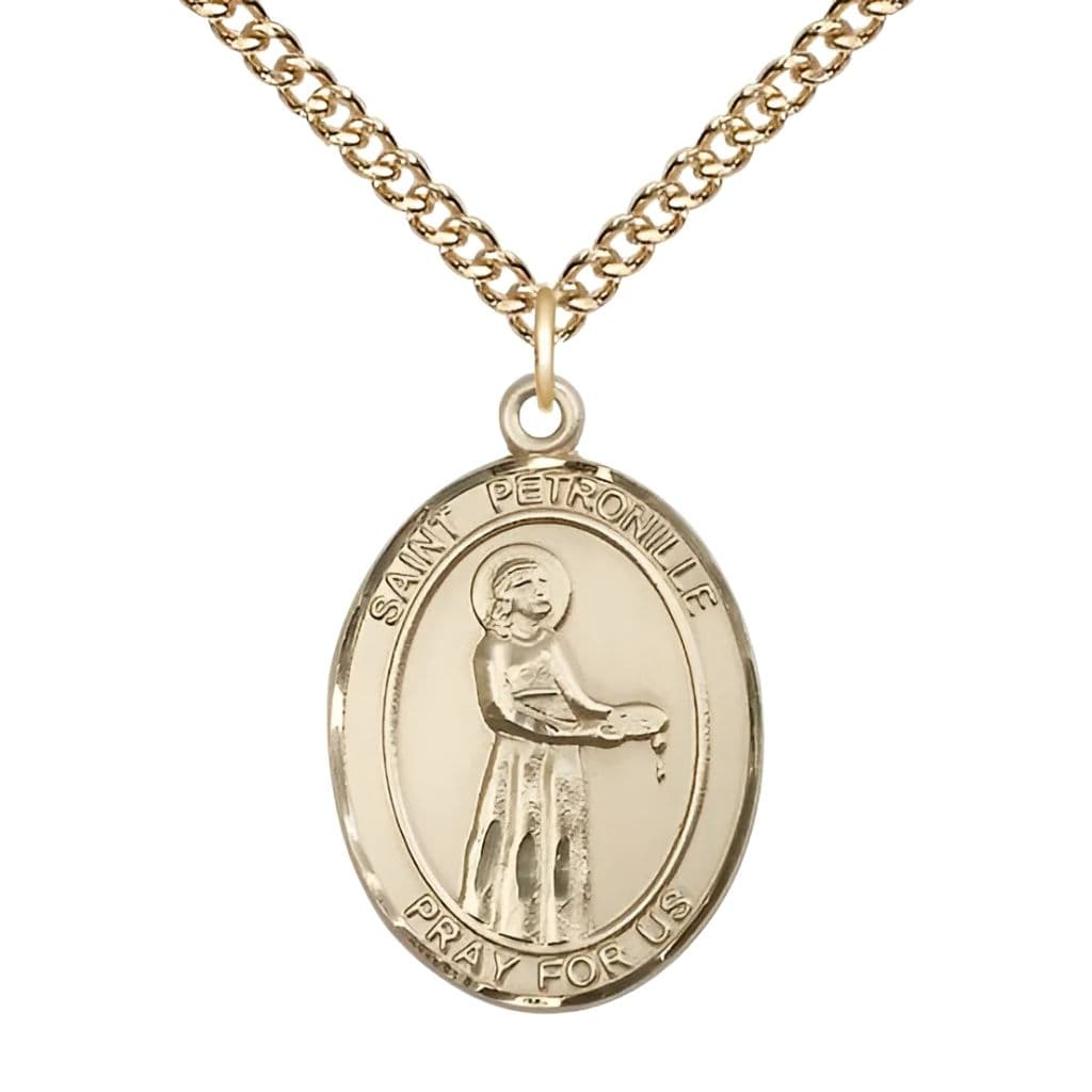 Bliss St. Petronille Gold-filled Oval Engravable Medal with Gold-filled Chain, 1-inch,
