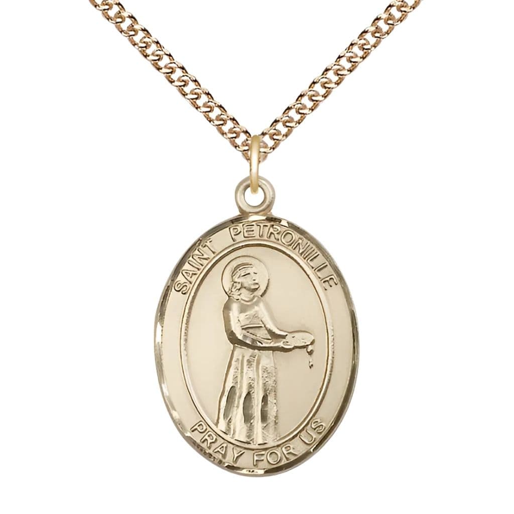 Bliss St. Petronille 14kt Gold Oval Medal with 14kt Gold Chain, 1-inch,