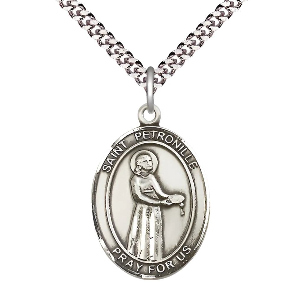 Bliss St. Petronille Sterling Silver Engravable Medal Necklace with Sterling Chain, 1-inch,
