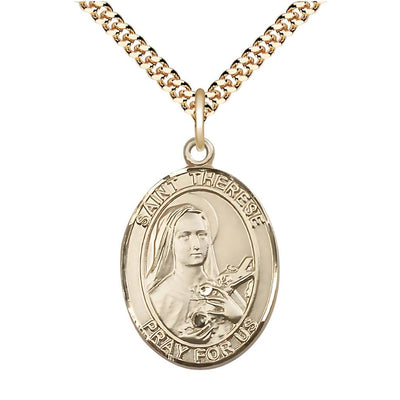 St. Therese of Lisieux Gold-filled Oval Medal with Gold-plated Chain, Measures 1-inch tall by 3/4-inch wide, Bliss Manufacturing