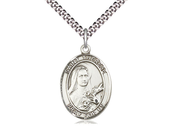 Bliss St Therese of Lisieux Sterling Silver Oval Medal Necklace