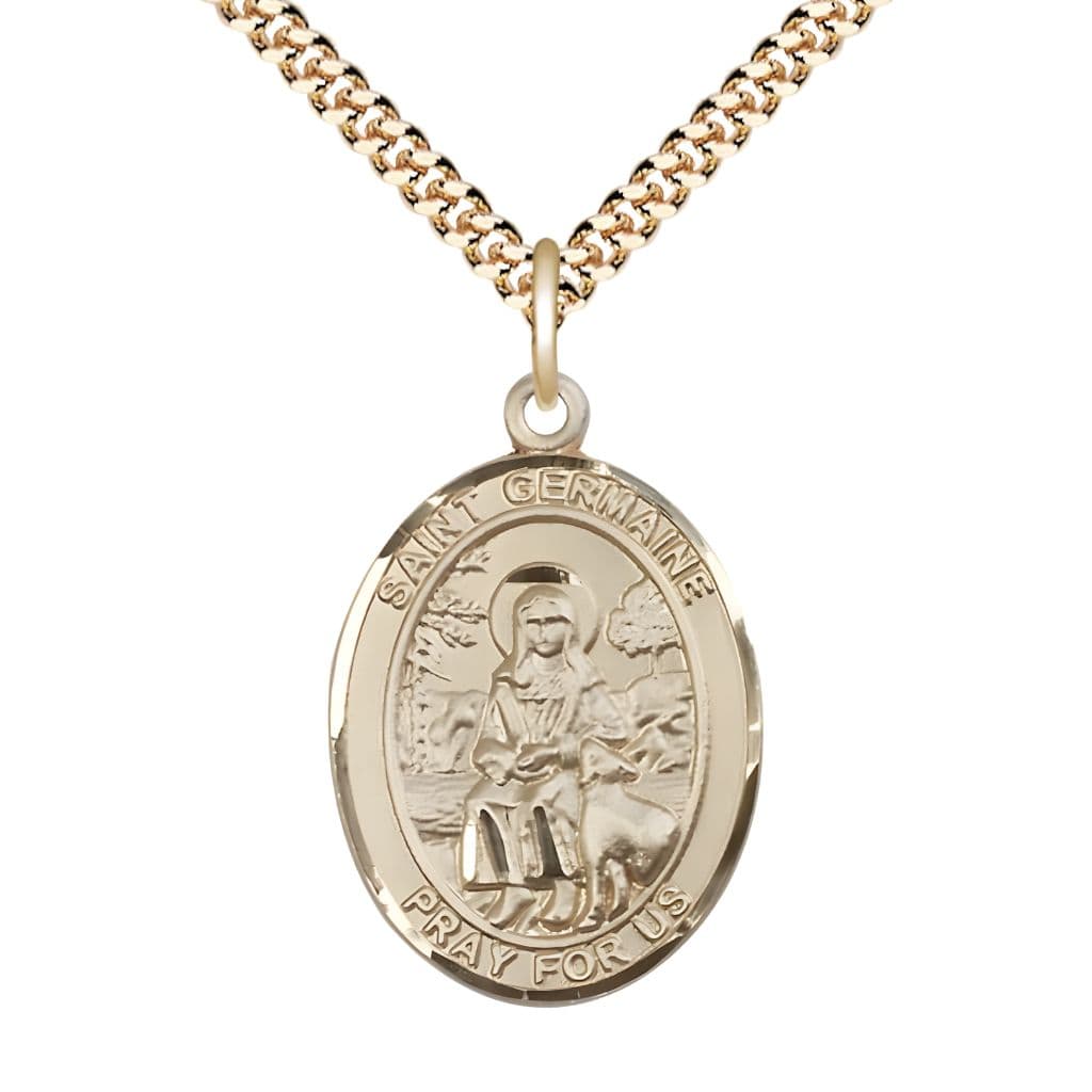 St Germaine Cousin Gold Filled Oval Large Medal Necklace with Plated Chain, Bliss Manufacturing