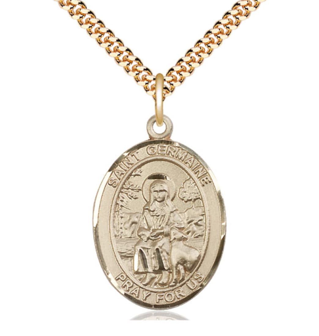 Bliss St Germaine Cousin Gold Filled Oval Large Medal Necklace with Plated Chain,