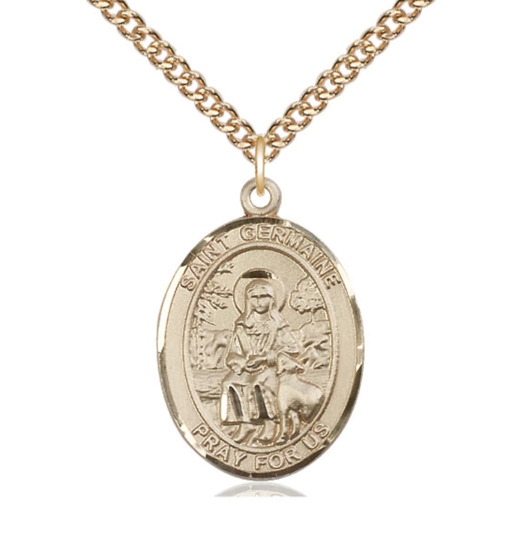 Bliss St Germaine Cousin Gold Filled Oval Large Medal Necklace with Gold-filled Chain,