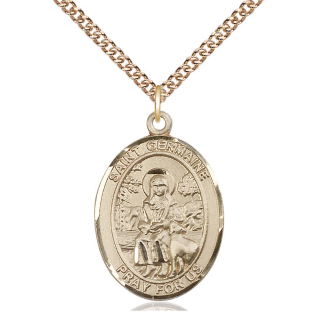 Bliss Manufacturing St Germaine Cousin 14kt Gold Oval Large Medal with 14kt Gold Chain,