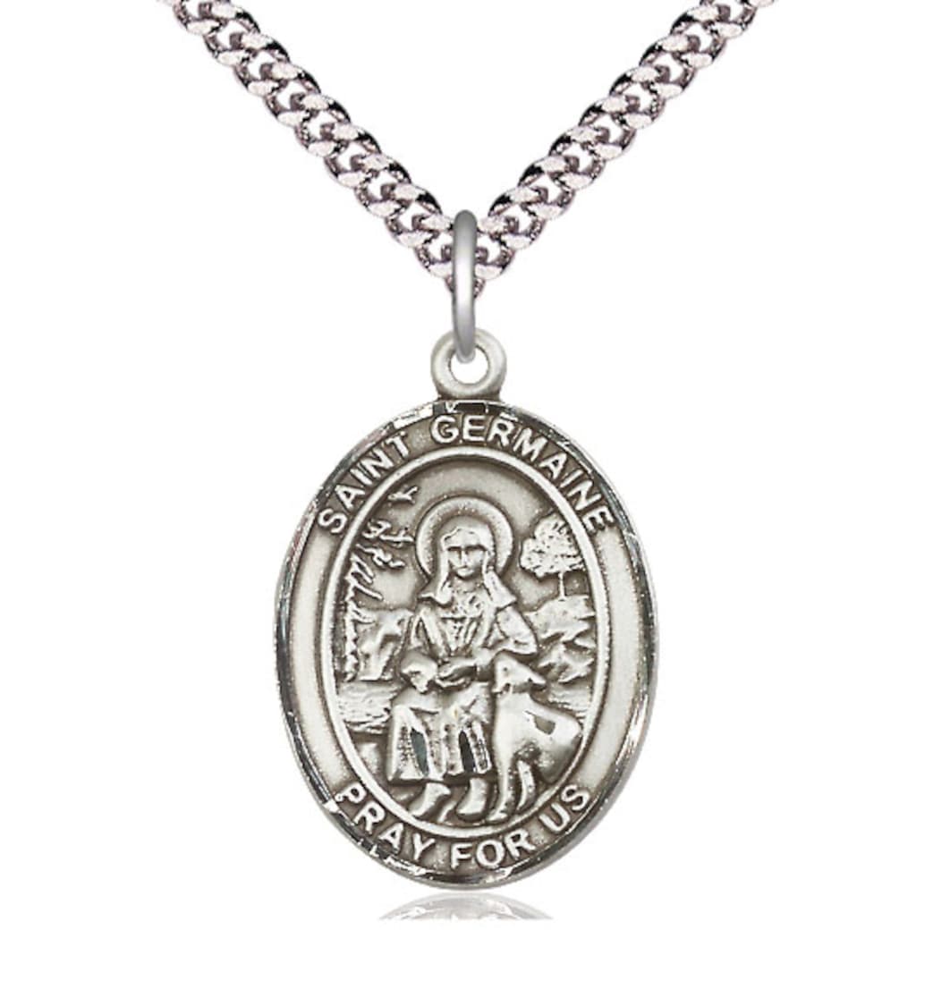 Bliss Large St Germaine Cousin Pewter Oval Medal Necklace with Chain,