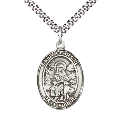 Large St Germaine Cousin Sterling Silver Oval Medal Necklace with Plated Chain, Bliss Manufacturing