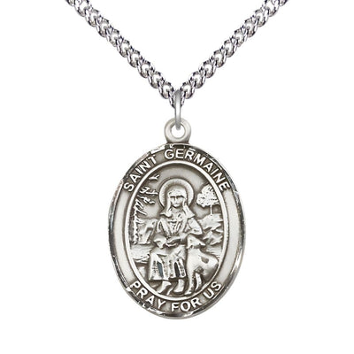 Large St Germaine Cousin Sterling Silver Oval Medal Necklace with Sterling Silver Chain, Bliss Manufacturing