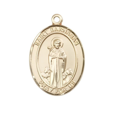 St. Barnabas 14kt Gold Oval Engravable Medal Pendant, Bliss Manufacturing