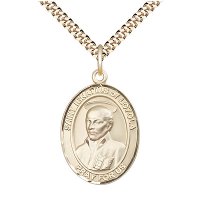 St Ignatius of Loyola Gold-filled Oval Engravable Large Medal Necklace with Plated Chain, Bliss Manufacturing