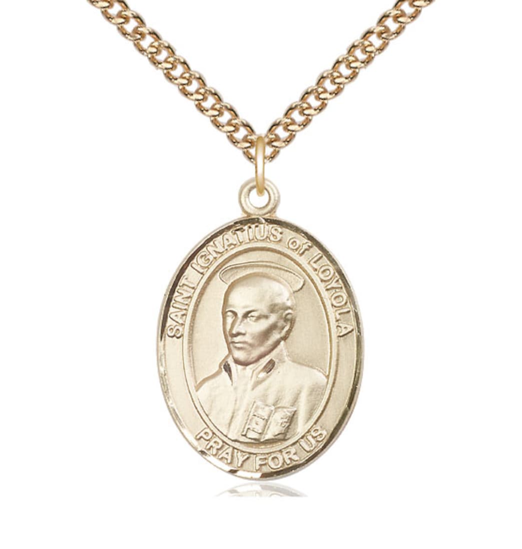 Bliss St Ignatius of Loyola Gold-filled Oval Engravable Large Medal Necklace with Gold-filled Chain,