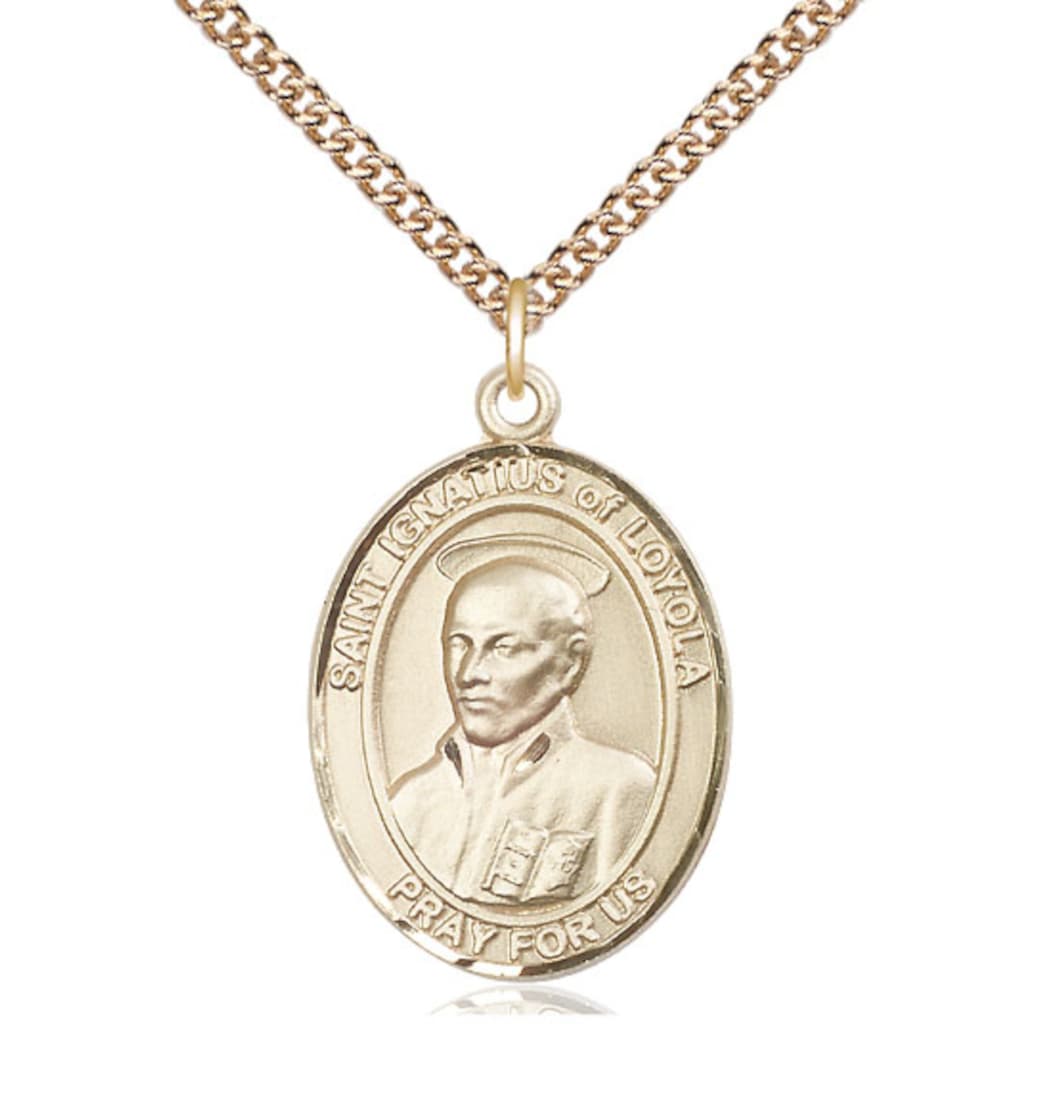 Bliss Manufacturing St Ignatius of Loyola 14kt Gold Oval Large Medal with 14kt Chain,