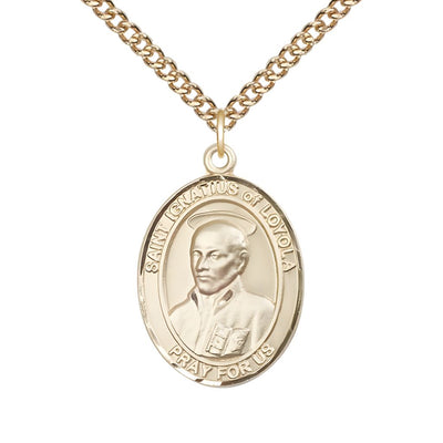 St Ignatius of Loyola 14kt Gold Oval Large Medal with 14kt Chain, Bliss Manufacturing