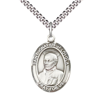 St Ignatius of Loyola Pewter Oval Engravable Large Medal Necklace, Bliss Manufacturing