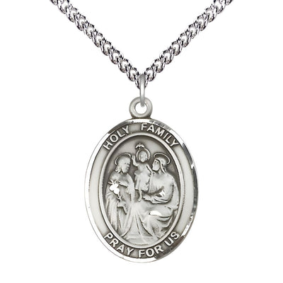 Holy Family Engravable Sterling Silver Medal with Sterling Silver Chain, Measures 1" tall x 3/4" wide, Bliss Manufacturing