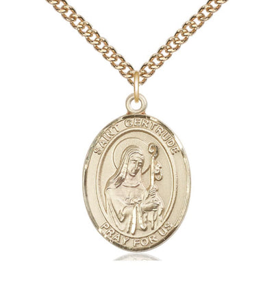 St Gertrude of Nivelles Gold Filled Oval Large Medal Necklace With Gold-filled Chain, Bliss Manufacturing