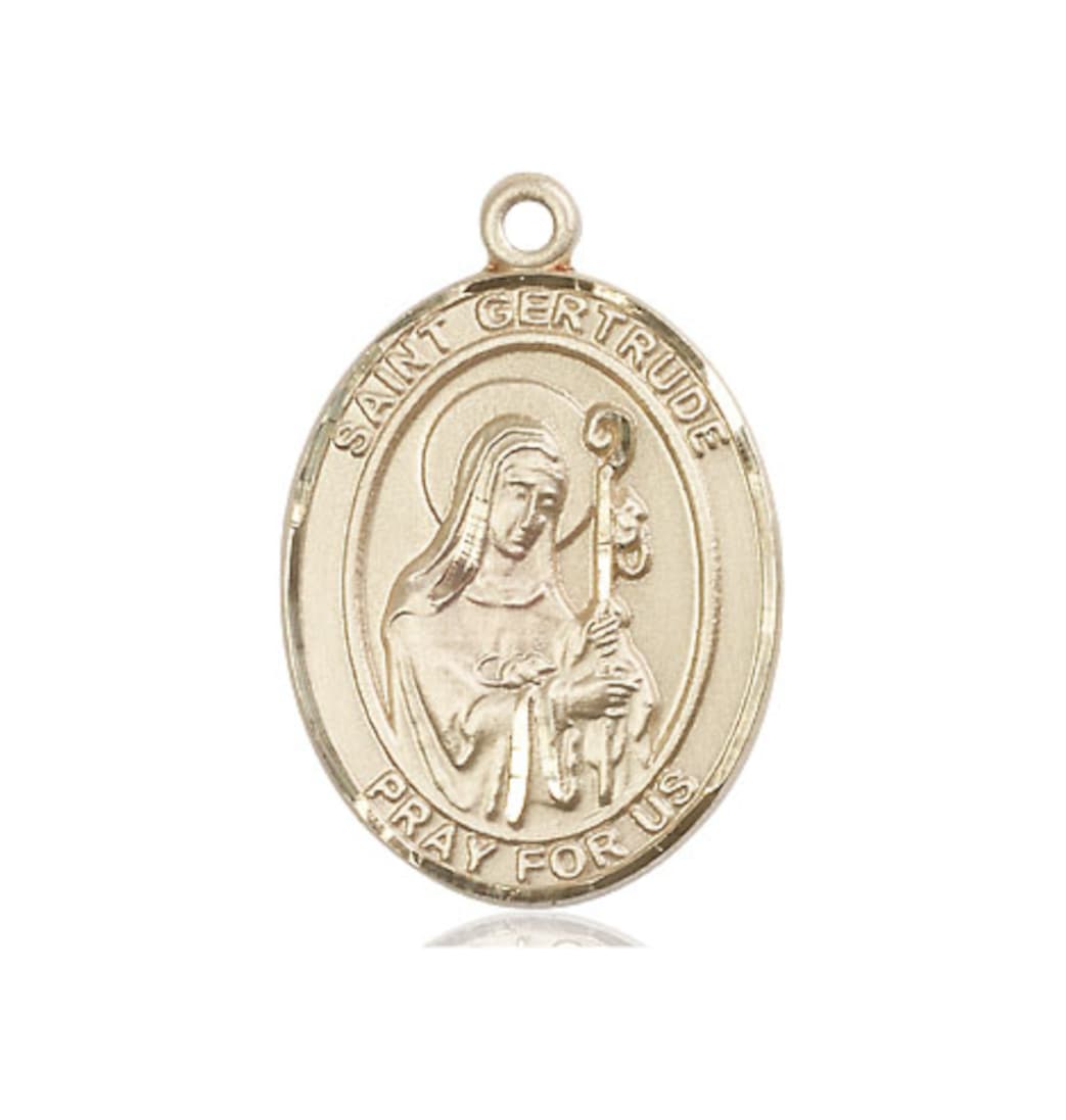 Bliss Manufacturing Large St Gertrude of Nivelles 14kt Gold Oval Medal,