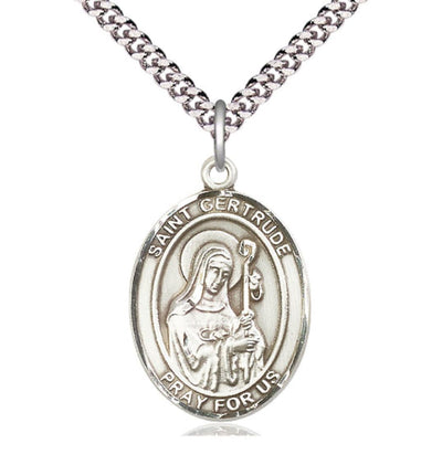 St Gertrude of Nivelles Large Pewter Oval Medal Necklace with Chain, Bliss Manufacturing