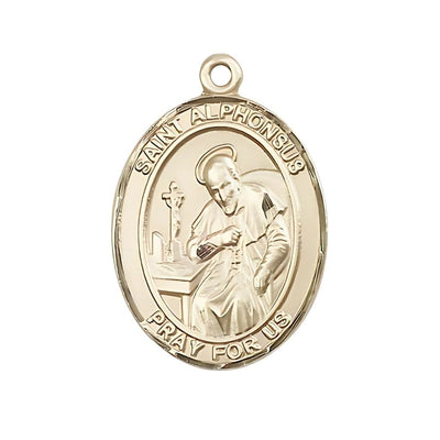 St. Alphonsus Maria de Liguori 14kt Gold Oval Medal, Measures 1" tall x 3/4" wide, Bliss Manufacturing