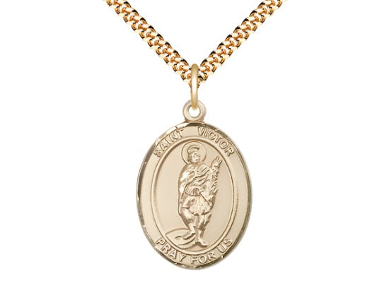 Bliss 14kt Gold Filled St Victor of Marseilles Pendant on a 24 inch Gold Plate Heavy Curb Chain,