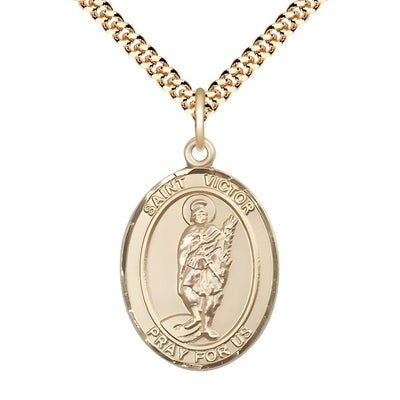 St. Victor of Marseilles 14kt Gold-filled Oval Medal Pendant with Gold-plated Chain, Measures 1-inch tall by 3/4-inch wide, Bliss Manufacturing