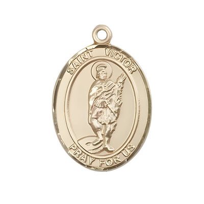 St. Victor of Marseilles 14kt Gold Oval Medal Pendant, Measures 1-inch tall by 3/4-inch wide, Bliss Manufacturing