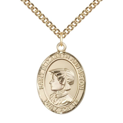 St. Elizabeth Ann Seton 14kt Gold-filled Oval Medal Pendant with Gold-filled Chain, Measures 1-inch tall by 3/4-inch wide, Bliss Manufacturing