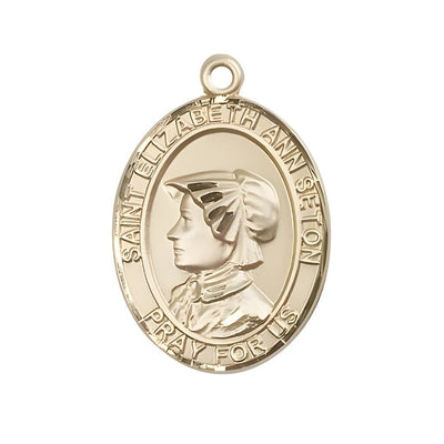 St. Elizabeth Ann Seton 14kt Gold Oval Medal Pendant, Measures 1-inch tall by 3/4-inch wide, Bliss Manufacturing