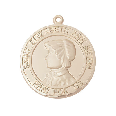 St. Elizabeth Ann Seton 14kt Gold Round Medal Pendant, Measures 1-inch tall by 7/8-inch wide, Bliss Manufacturing