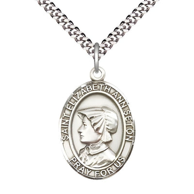 St. Elizabeth Ann Seton Sterling Silver Oval Medal Pendant with Rhodium-plated Chain, Measures 1-inch tall by 3/4-inch wide, Bliss Manufacturing