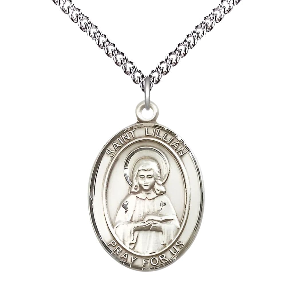 St. Lillian Sterling Silver Oval Engravable Medal Necklace with Sterling Silver Chain, 1-inch,
