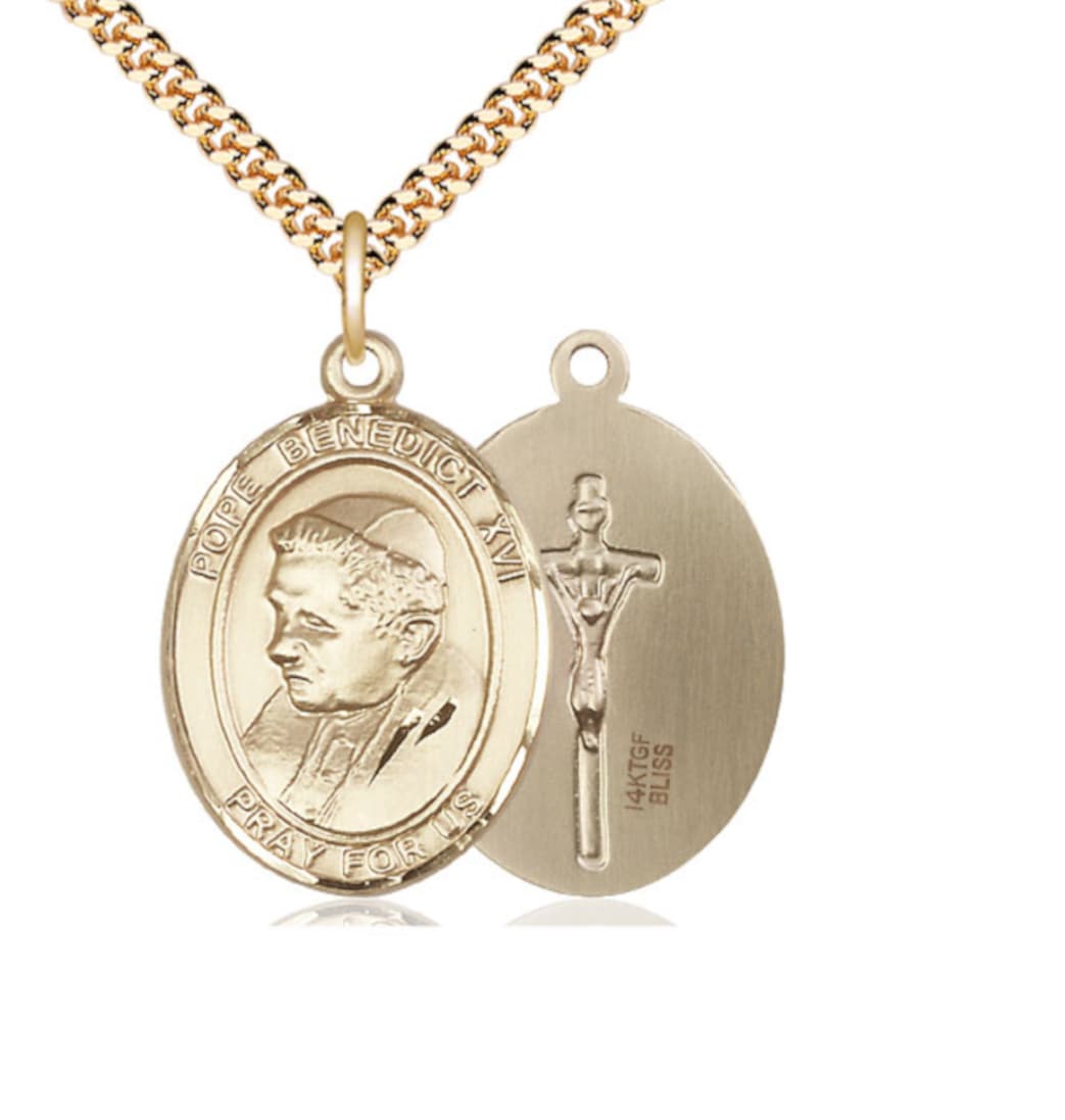 Bliss Pope Benedict XVI Gold-filled Oval Engravable Large Medal Necklace,