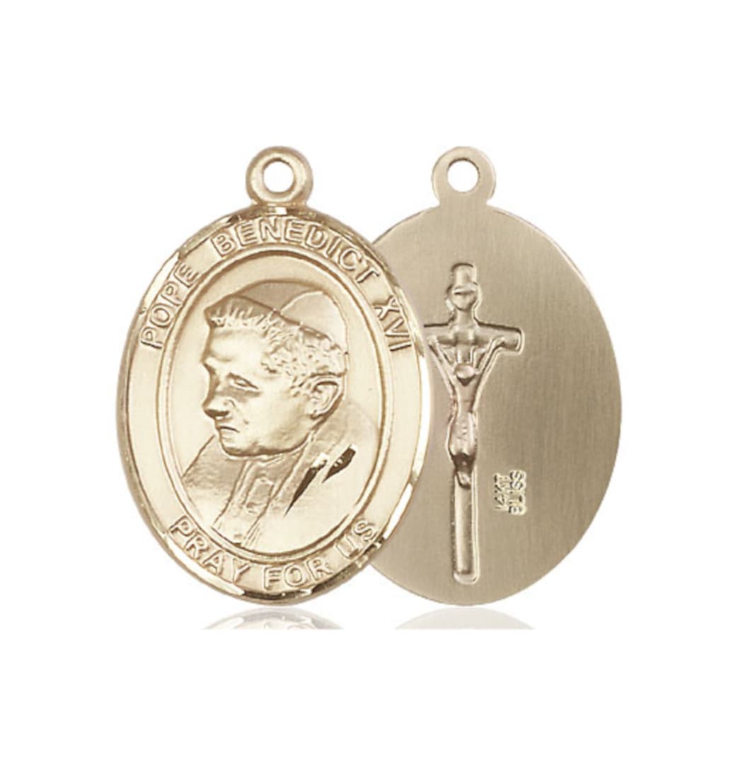 Bliss Pope Benedict XVI 14kt Gold Engravable Oval Medal only,