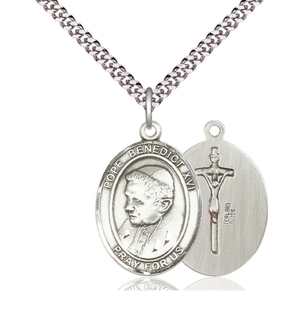 Bliss Pope Benedict XVI Sterling Silver Oval Engravable Large Medal Necklace,