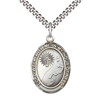 Footprints in the Sand Pewter Oval Medal Pendant with Rhodium-plated Chain, Measures 1-inch tall by 3/4-inch wide, Bliss Manufacturing