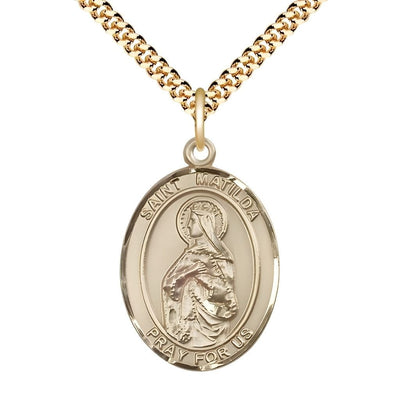 St. Matilda 14kt Gold-filled Oval Medal Pendant with Gold-plated Chain, Measures 1-inch tall by 3/4-inch wide, Bliss Manufacturing