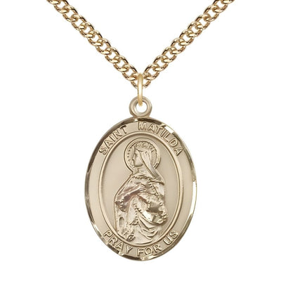 St. Matilda 14kt Gold Oval Medal Pendant with 14kt Gold Chain, Measures 1-inch tall by 3/4-inch wide, Bliss Manufacturing
