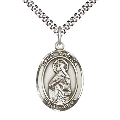 St. Matilda Sterling Silver Oval Medal Pendant with Rhodium-plated Chain, Measures 1-inch tall by 3/4-inch wide, Bliss Manufacturing
