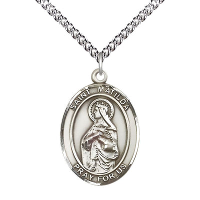 St. Matilda Sterling Silver Oval Medal Pendant with Sterling Silver Chain, Measures 1-inch tall by 3/4-inch wide, Bliss Manufacturing