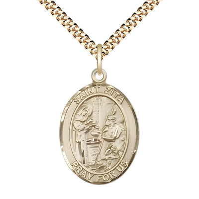 St. Zita Gold-filled Oval Engravable Medal with Gold-plated Chain, Medal Measures 1-inch tall by 3/4-inch wide, Bliss Manufacturing