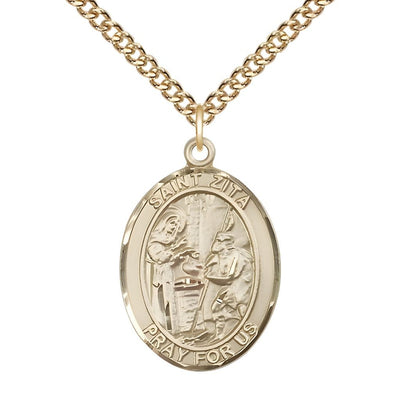 St. Zita Gold-filled Oval Engravable Medal with Gold-filled Chain, Medal Measures 1-inch tall by 3/4-inch wide, Bliss Manufacturing