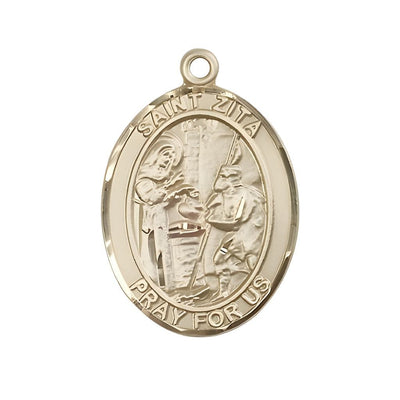 St. Zita 14kt Gold Oval Medal Pendant, Measures 1-inch tall by 3/4-inch wide, Bliss Manufacturing