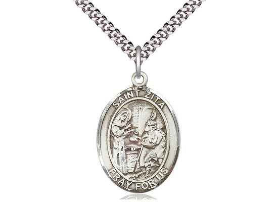 Bliss St Zita Pewter Oval Medal Necklace