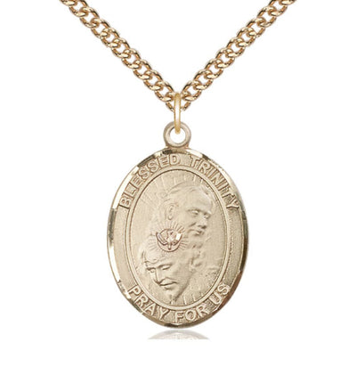 Blessed Trinity Gold-filled Oval Engravable Large Medal with 14kt Gold-filled Chain Necklace, Bliss Manufacturing