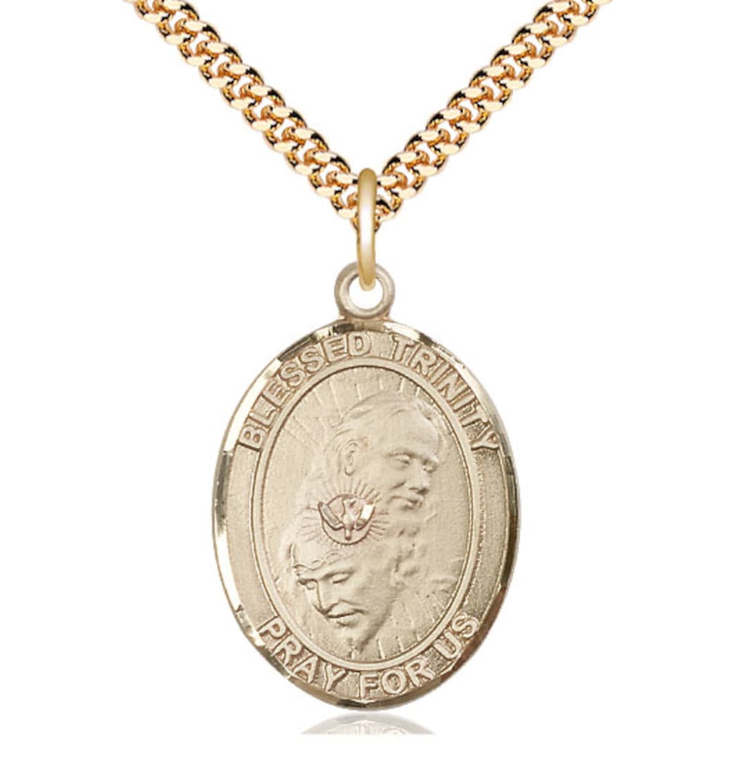 Bliss Blessed Trinity Gold-filled Oval Engravable Large Medal with Plated Chain Necklace,