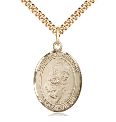 Blessed Trinity Gold-filled Oval Engravable Large Medal with Plated Chain Necklace, Bliss Manufacturing