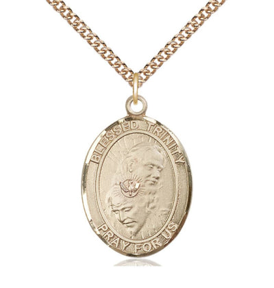 Blessed Trinity 14kt Gold Oval Large Medal with 14kt Gold Chain, Bliss Manufacturing