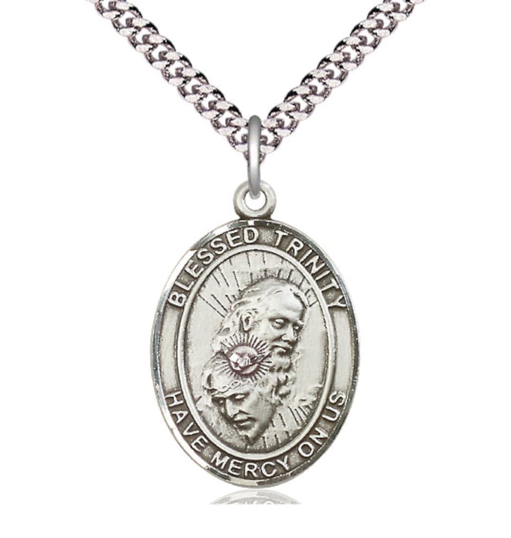 Bliss Blessed Trinity Pewter Oval Engravable Large Medal Necklace,