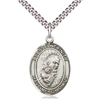 Blessed Trinity Pewter Oval Engravable Large Medal Necklace, Bliss Manufacturing